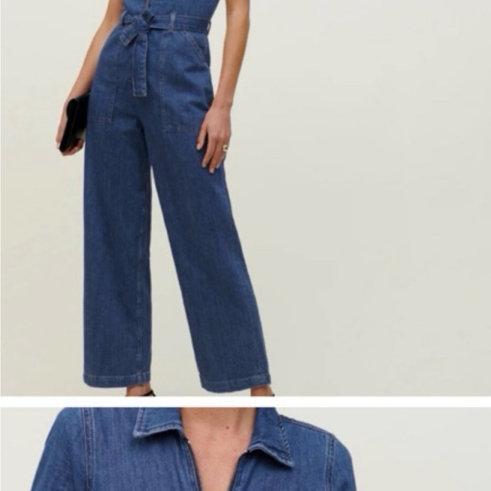 Reformation Denim Zip-Front Jumpsuit - Blue